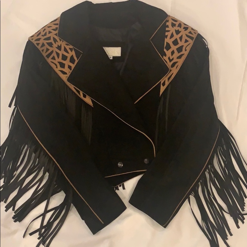 Black Suede Jacket with Brown Leather Trim